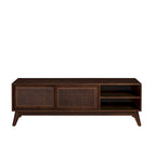 Walnut 59 TV Stand with Open Shelves & Rattan Doors for 65 TVs