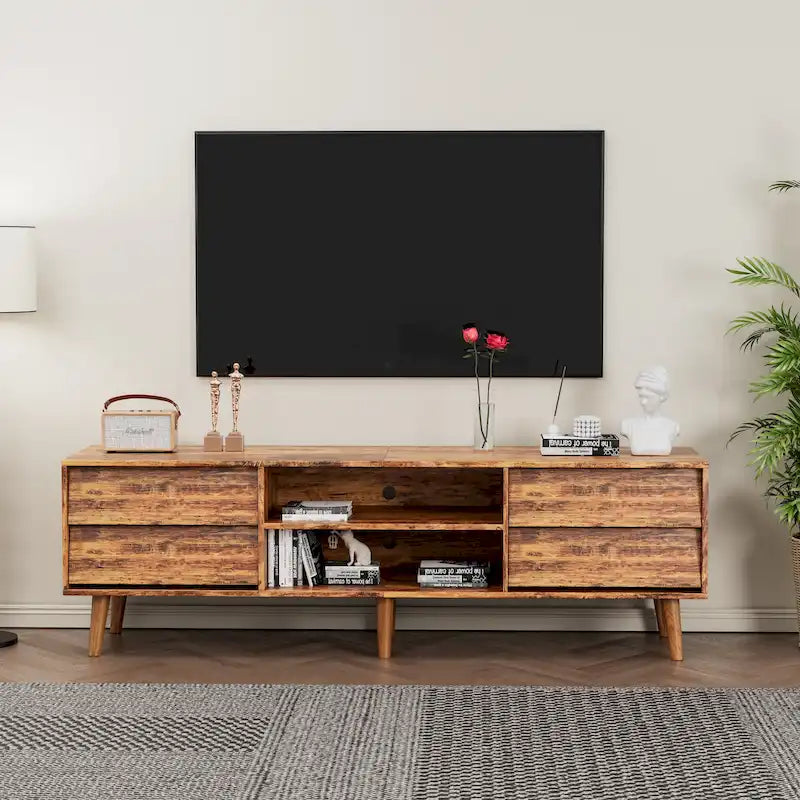 63 Vintage TV Stand with Shelves & Drawers for 60 TVs