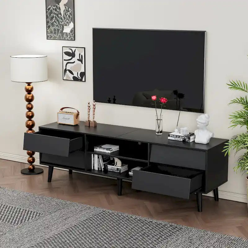 63 Vintage TV Stand with Shelves & Drawers for 60 TVs