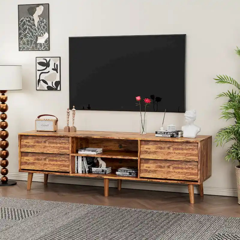63 Vintage TV Stand with Shelves & Drawers for 60 TVs