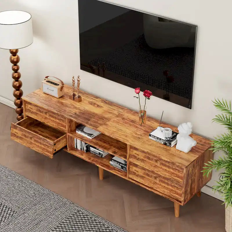 63 Vintage TV Stand with Shelves & Drawers for 60 TVs