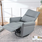 Blue-Gray PU Leather Swivel Glider Rocker Recliner with Pockets, Backrest