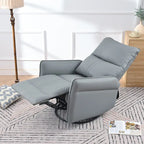 Blue-Gray PU Leather Swivel Glider Rocker Recliner with Pockets, Backrest