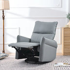 Blue-Gray PU Leather Swivel Glider Rocker Recliner with Pockets, Backrest