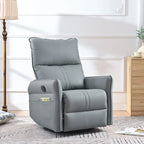 Blue-Gray PU Leather Swivel Glider Rocker Recliner with Pockets, Backrest