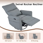 Blue-Gray PU Leather Swivel Glider Rocker Recliner with Pockets, Backrest