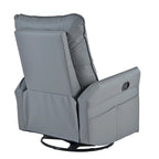Blue-Gray PU Leather Swivel Glider Rocker Recliner with Pockets, Backrest