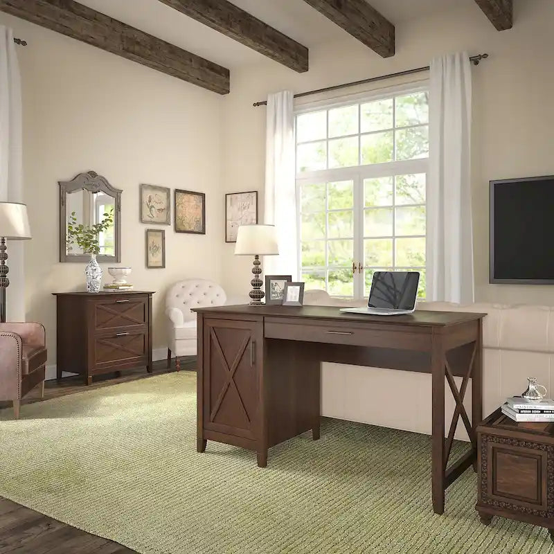 54W Computer Desk with Storage and 2 Drawer File Cabinet - Multiple Colors