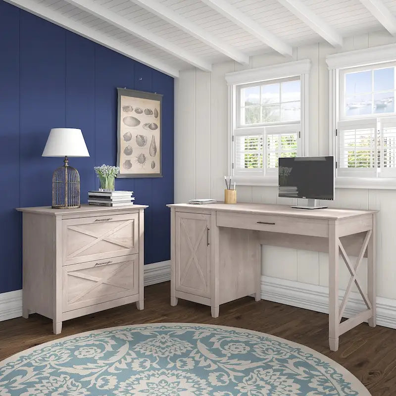 54W Computer Desk with Storage and 2 Drawer File Cabinet - Multiple Colors