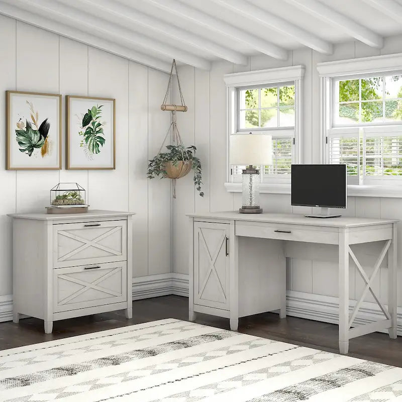 54W Computer Desk with Storage and 2 Drawer File Cabinet - Multiple Colors