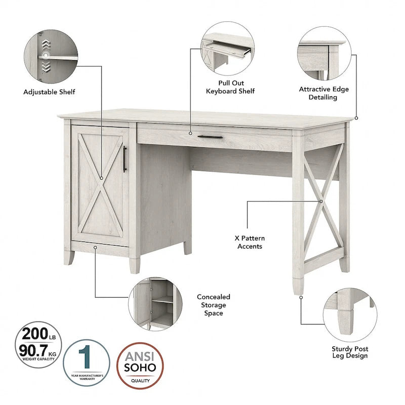 54W Computer Desk with Storage and 2 Drawer File Cabinet - Multiple Colors