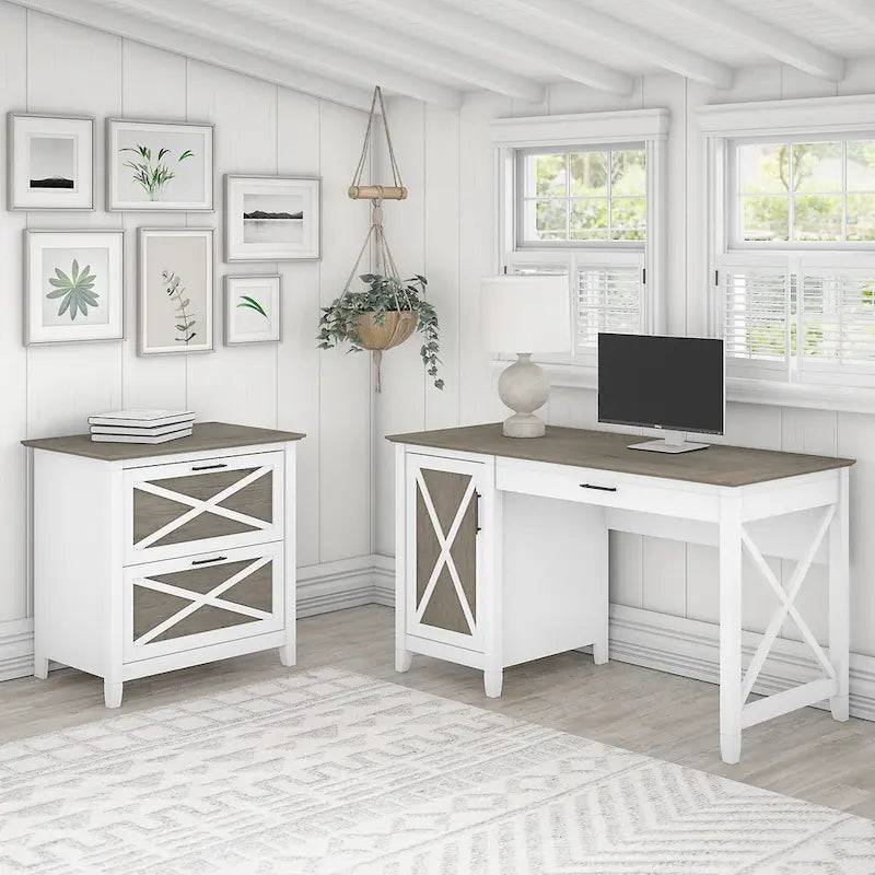 54W Computer Desk with Storage and 2 Drawer File Cabinet - Multiple Colors