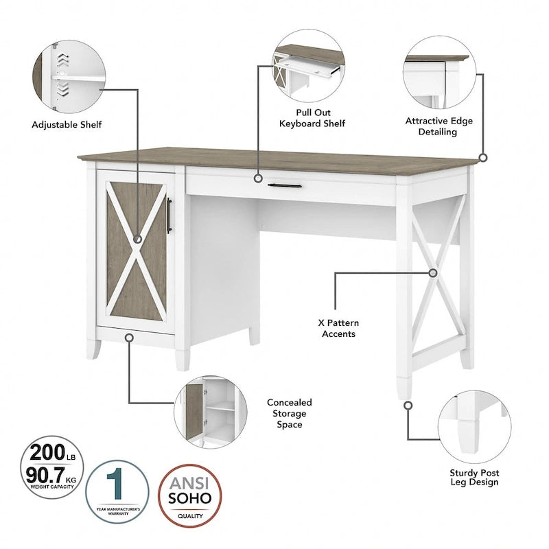 54W Computer Desk with Storage and 2 Drawer File Cabinet - Multiple Colors