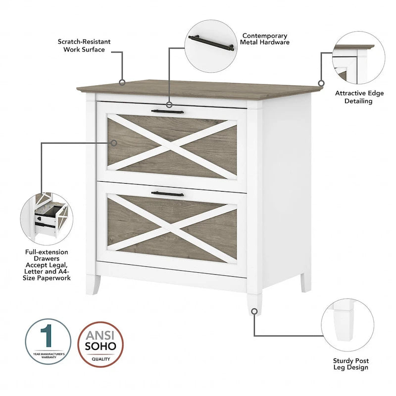 54W Computer Desk with Storage and 2 Drawer File Cabinet - Multiple Colors