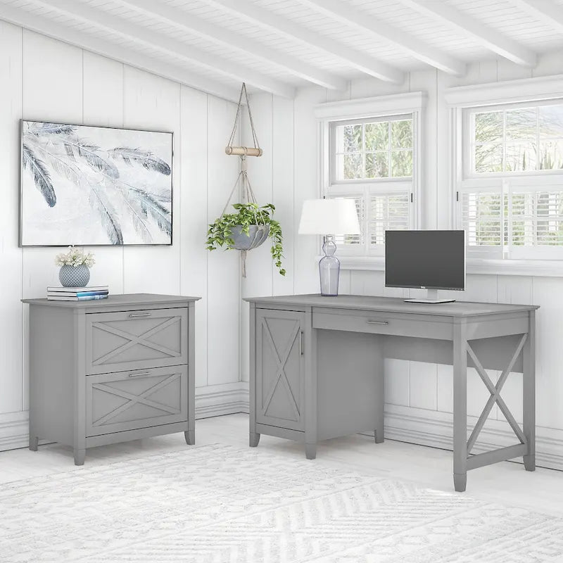 54W Computer Desk with Storage and 2 Drawer File Cabinet - Multiple Colors