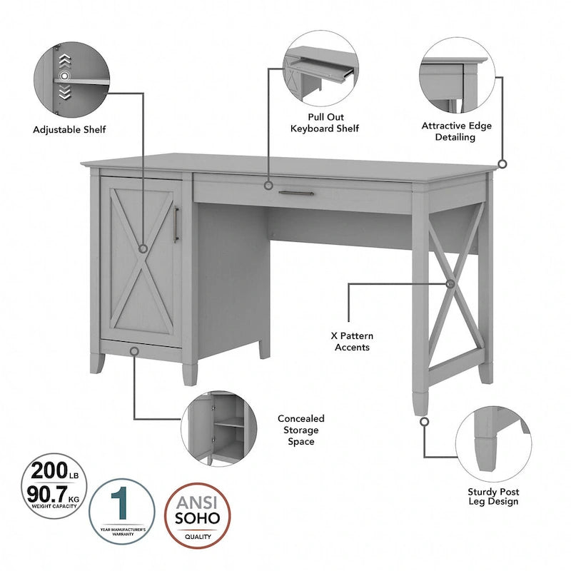 54W Computer Desk with Storage and 2 Drawer File Cabinet - Multiple Colors