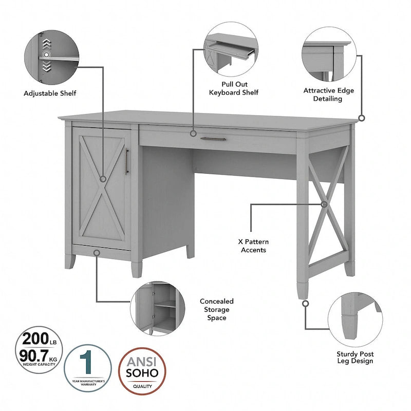 54W Computer Desk with Storage and 2 Drawer File Cabinet - Multiple Colors