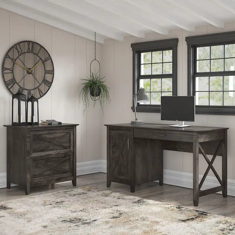 54W Computer Desk with Storage and 2 Drawer File Cabinet - Multiple Colors