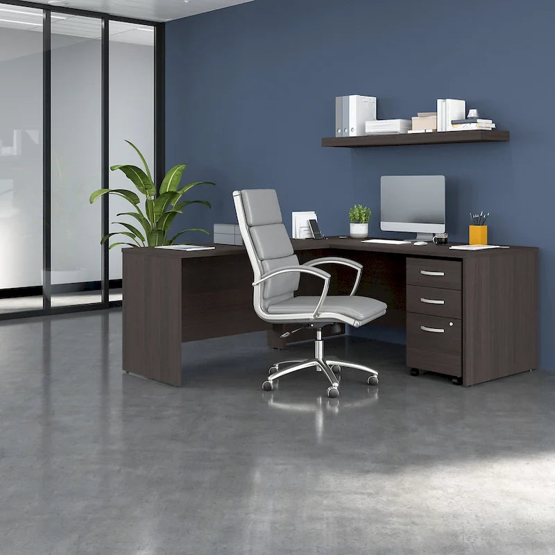66W L-Shaped Desk with Return and Mobile File Cabinet - Storm Gray/White