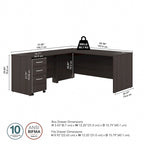 66W L-Shaped Desk with Return and Mobile File Cabinet - Storm Gray/White