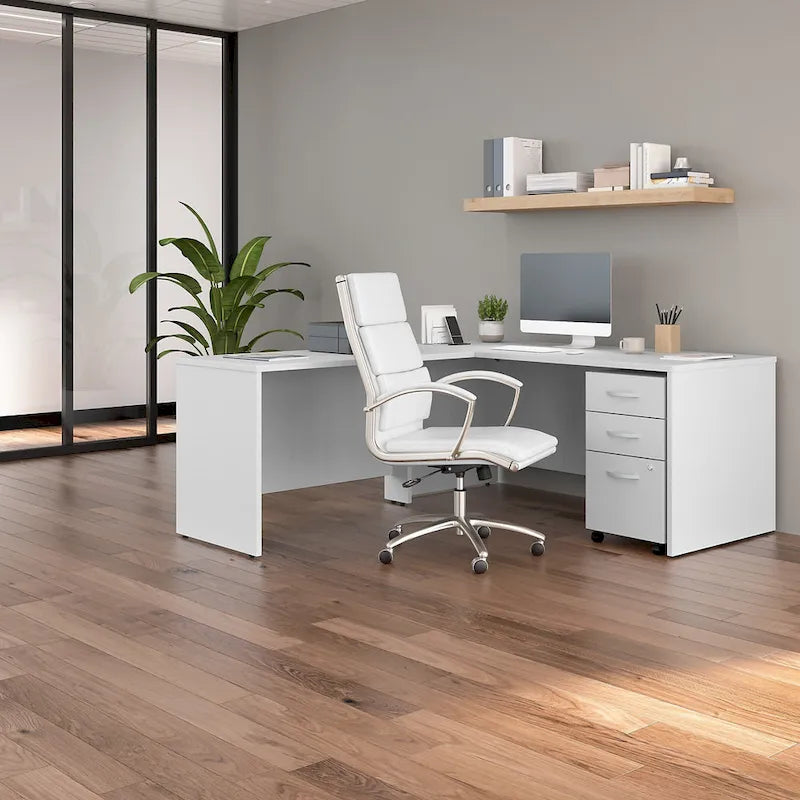 66W L-Shaped Desk with Return and Mobile File Cabinet - Storm Gray/White
