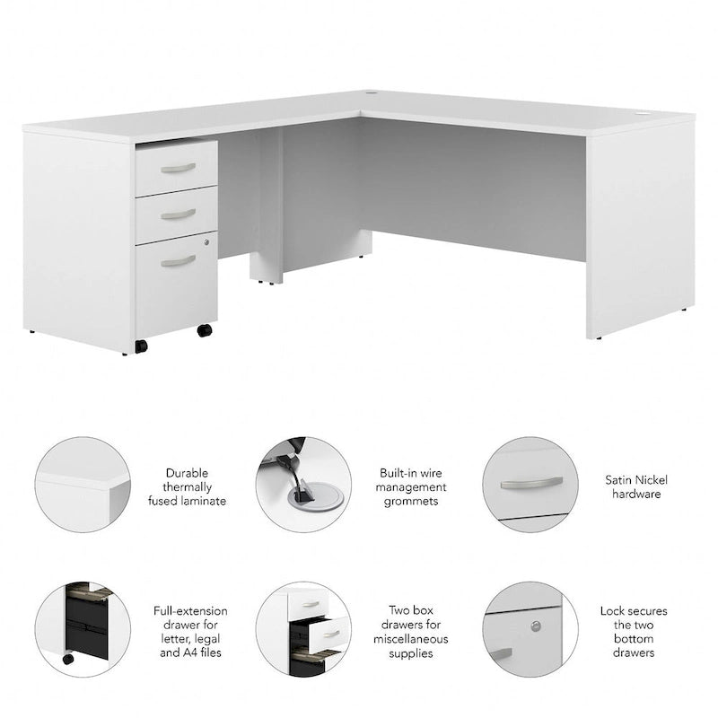 66W L-Shaped Desk with Return and Mobile File Cabinet - Storm Gray/White