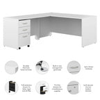 66W L-Shaped Desk with Return and Mobile File Cabinet - Storm Gray/White