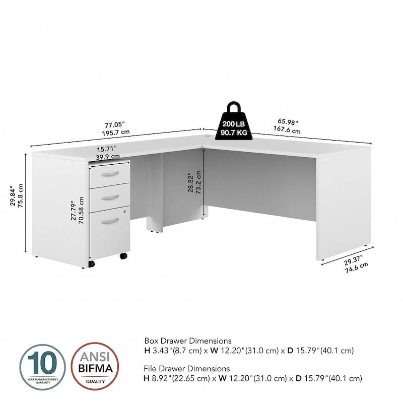 66W L-Shaped Desk with Return and Mobile File Cabinet - Storm Gray/White