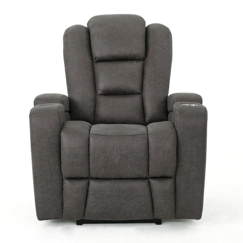 33 Wide Power Standard Recliner Chair with Arm Storage and USB, Slate