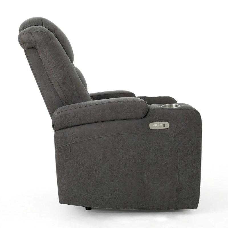 33 Wide Power Standard Recliner Chair with Arm Storage and USB, Slate