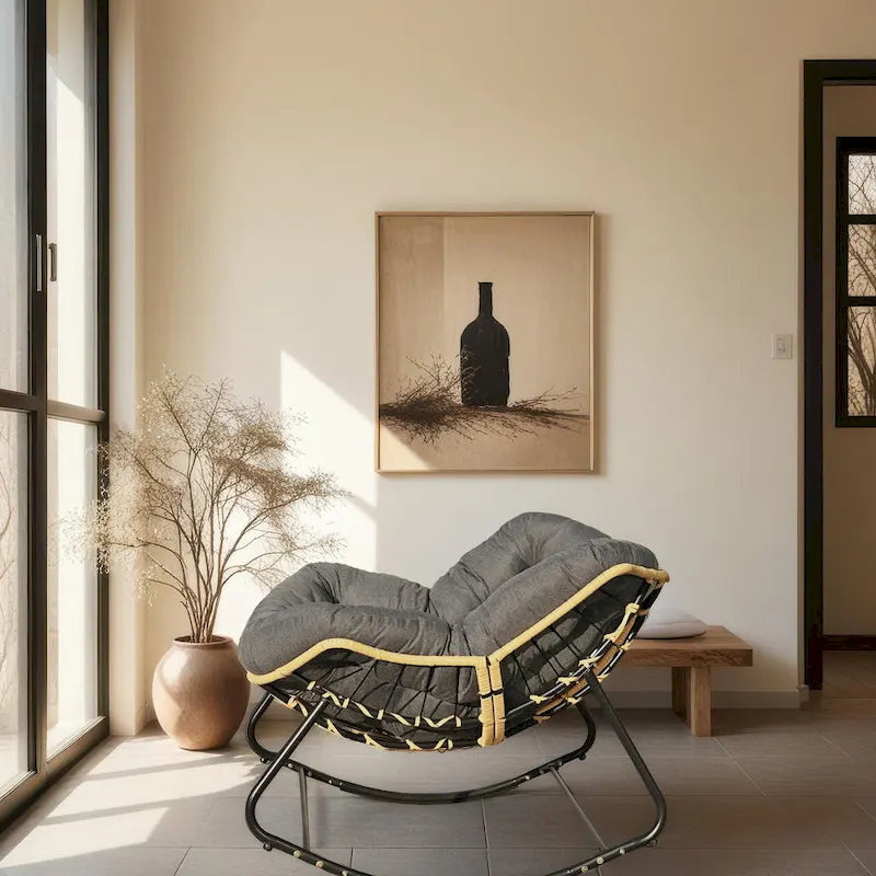 Dark Gray Rattan Egg Rocking Chair - Single Seat