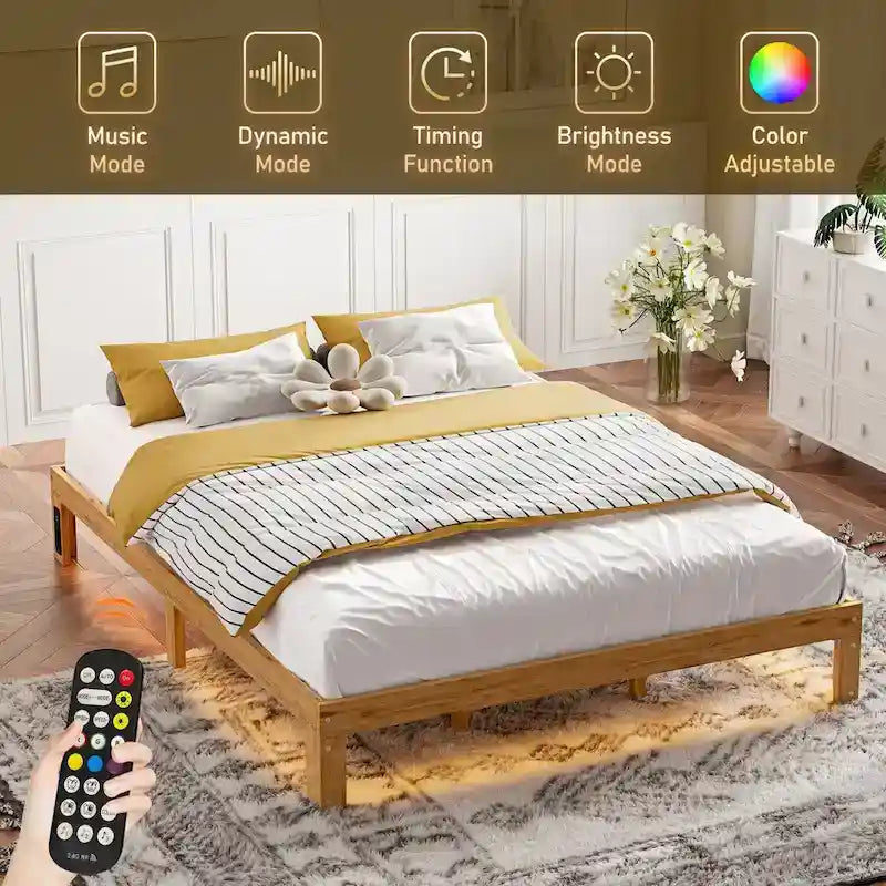 Queen Size Wood Platform Bed with Slat Support