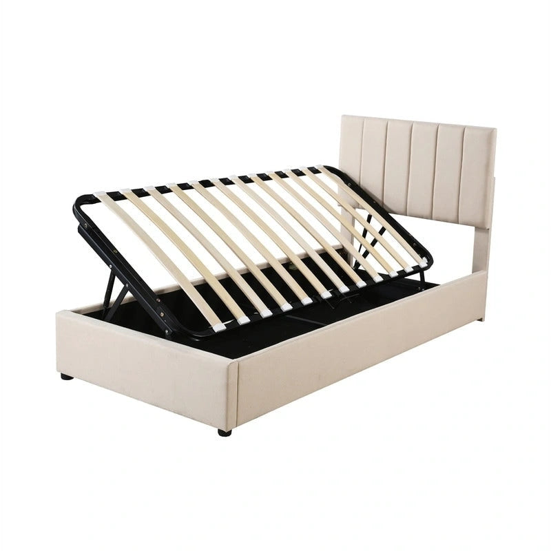 Twin Size Lift Up Storage Bed with Headboard and Underneath Storage, Upholstered Platform Bed with Hydraulic Storage System