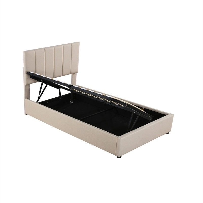 Twin Size Lift Up Storage Bed with Headboard and Underneath Storage, Upholstered Platform Bed with Hydraulic Storage System