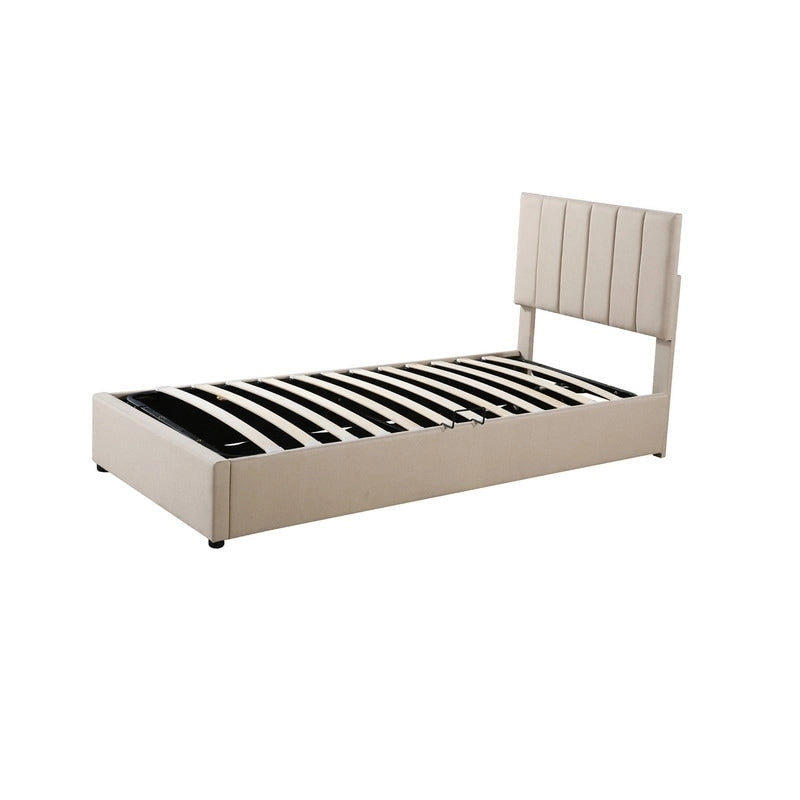 Twin Size Lift Up Storage Bed with Headboard and Underneath Storage, Upholstered Platform Bed with Hydraulic Storage System