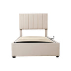 Twin Size Lift Up Storage Bed with Headboard and Underneath Storage, Upholstered Platform Bed with Hydraulic Storage System