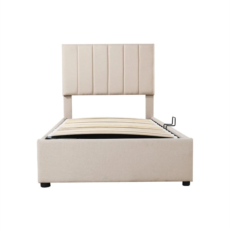 Twin Size Lift Up Storage Bed with Headboard and Underneath Storage, Upholstered Platform Bed with Hydraulic Storage System