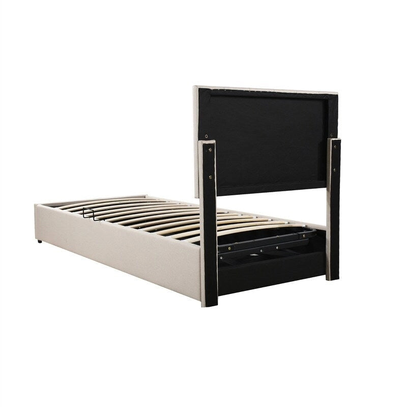 Twin Size Lift Up Storage Bed with Headboard and Underneath Storage, Upholstered Platform Bed with Hydraulic Storage System