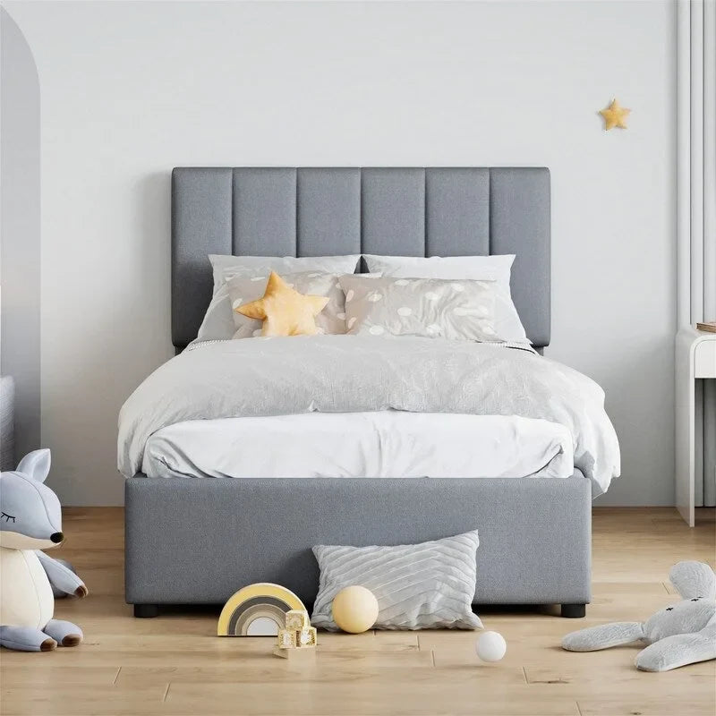 Twin Size Lift Up Storage Bed with Headboard and Underneath Storage, Upholstered Platform Bed with Hydraulic Storage System