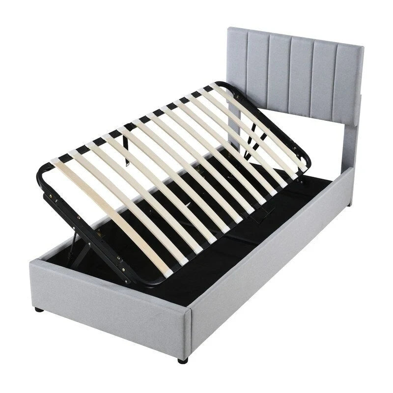 Twin Size Lift Up Storage Bed with Headboard and Underneath Storage, Upholstered Platform Bed with Hydraulic Storage System