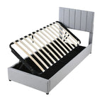 Twin Size Lift Up Storage Bed with Headboard and Underneath Storage, Upholstered Platform Bed with Hydraulic Storage System
