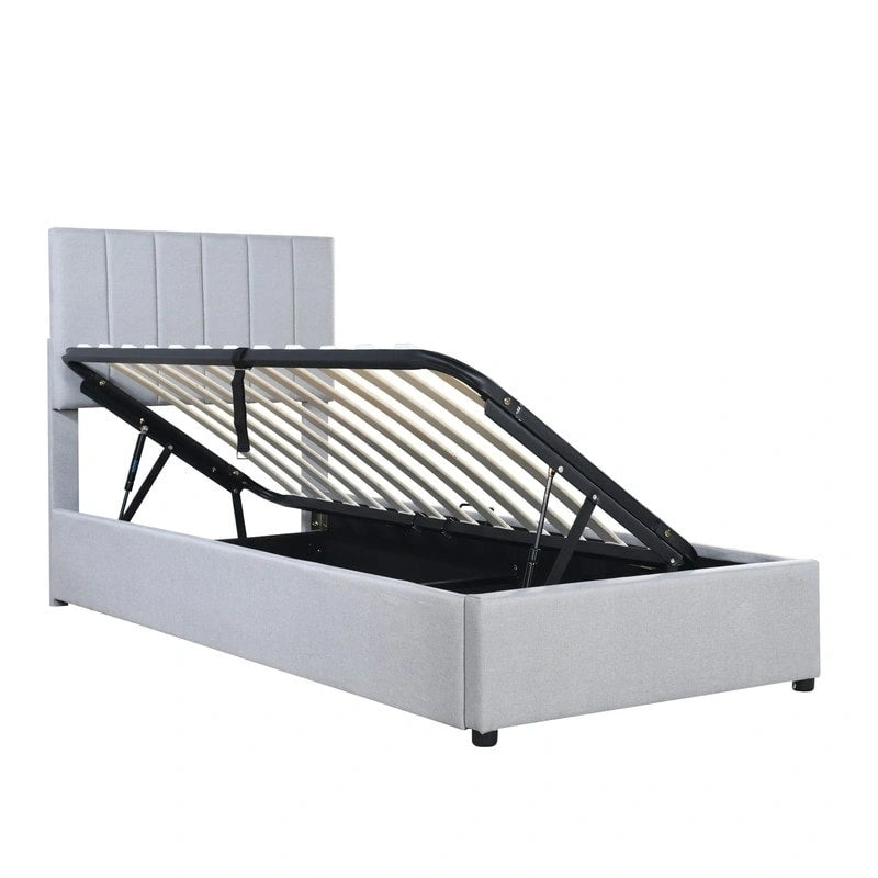 Twin Size Lift Up Storage Bed with Headboard and Underneath Storage, Upholstered Platform Bed with Hydraulic Storage System