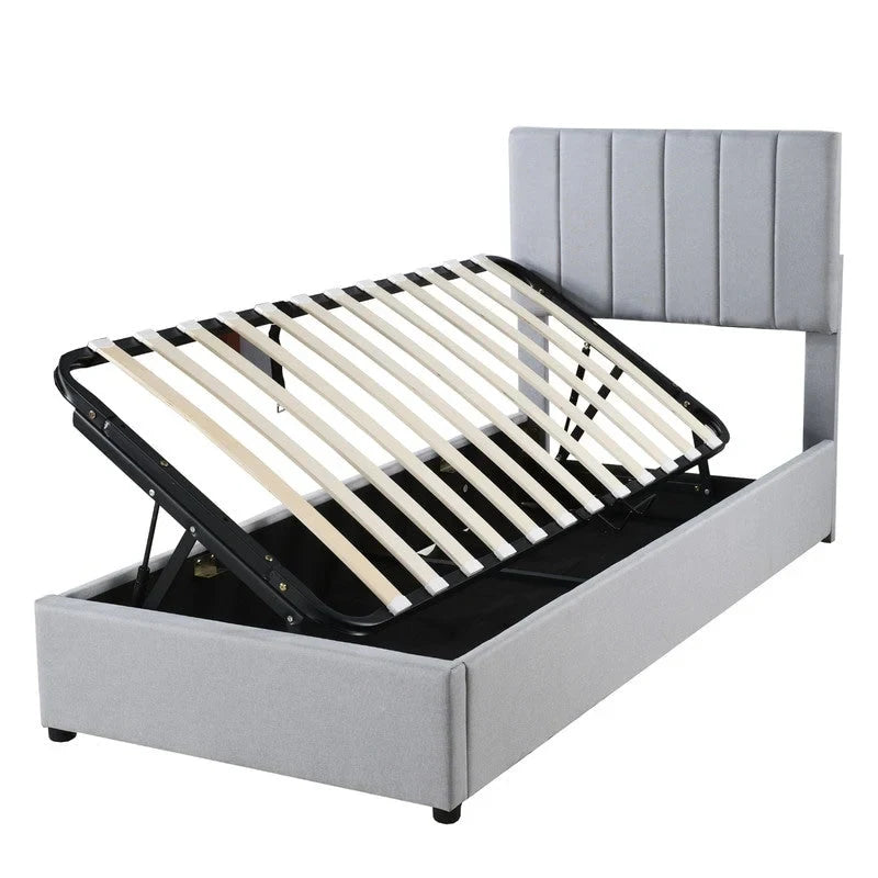 Twin Size Lift Up Storage Bed with Headboard and Underneath Storage, Upholstered Platform Bed with Hydraulic Storage System