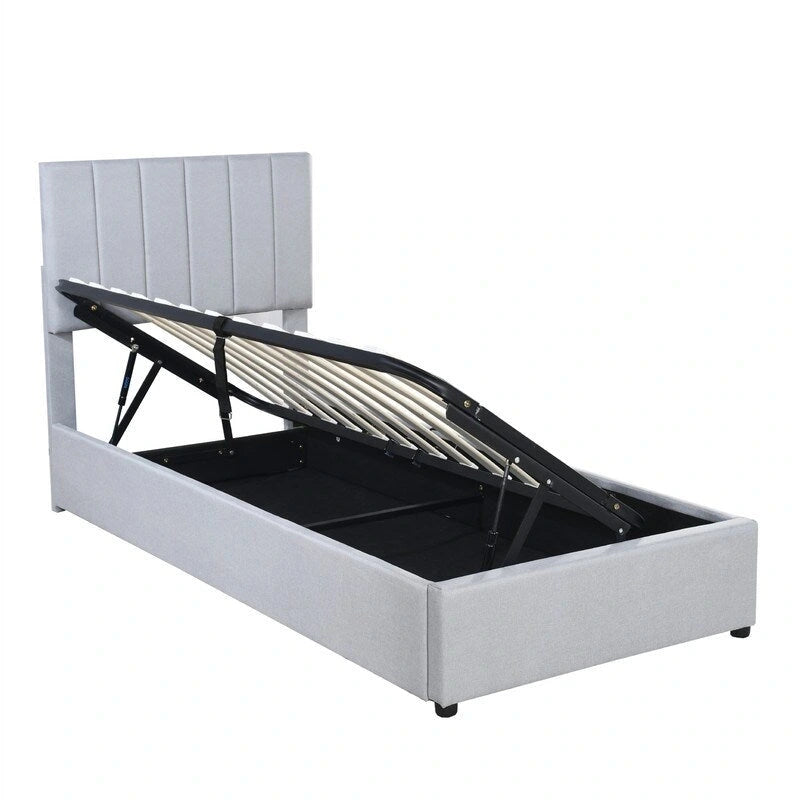 Twin Size Lift Up Storage Bed with Headboard and Underneath Storage, Upholstered Platform Bed with Hydraulic Storage System