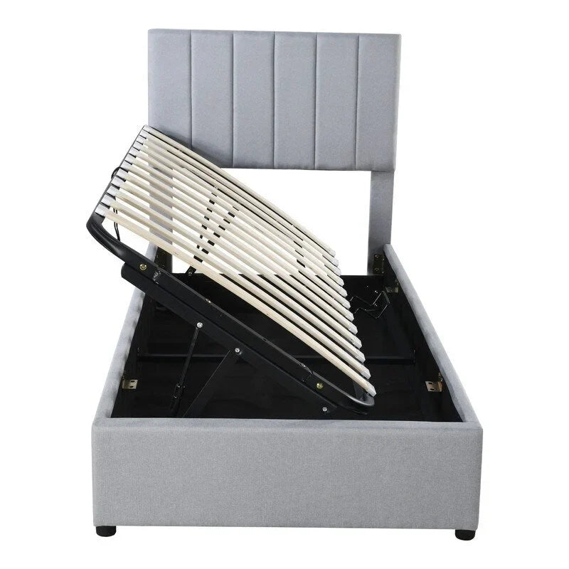 Twin Size Lift Up Storage Bed with Headboard and Underneath Storage, Upholstered Platform Bed with Hydraulic Storage System