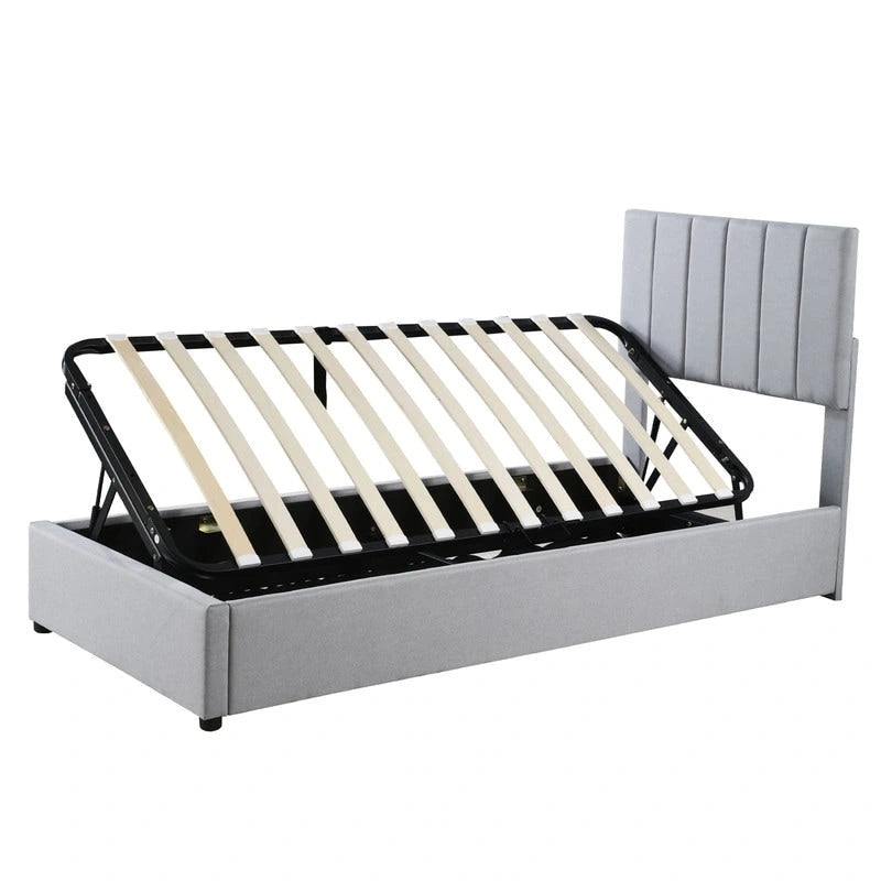 Twin Size Lift Up Storage Bed with Headboard and Underneath Storage, Upholstered Platform Bed with Hydraulic Storage System