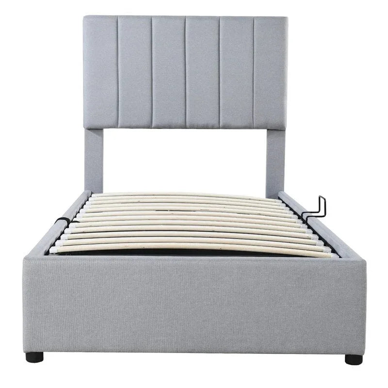 Twin Size Lift Up Storage Bed with Headboard and Underneath Storage, Upholstered Platform Bed with Hydraulic Storage System