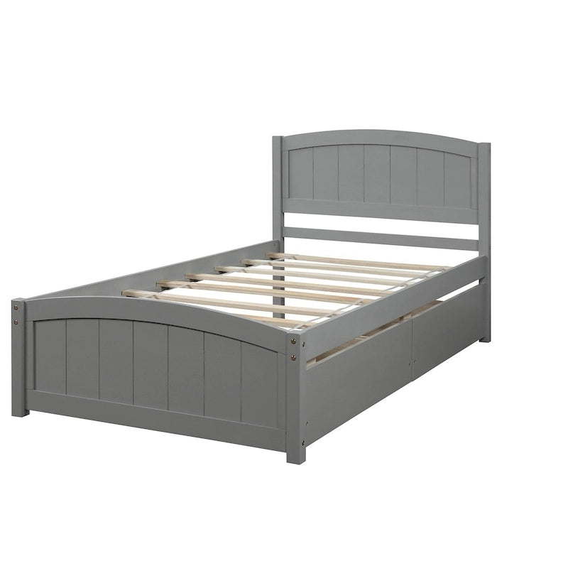 Twin Size Platform Bed with Two Drawers, White