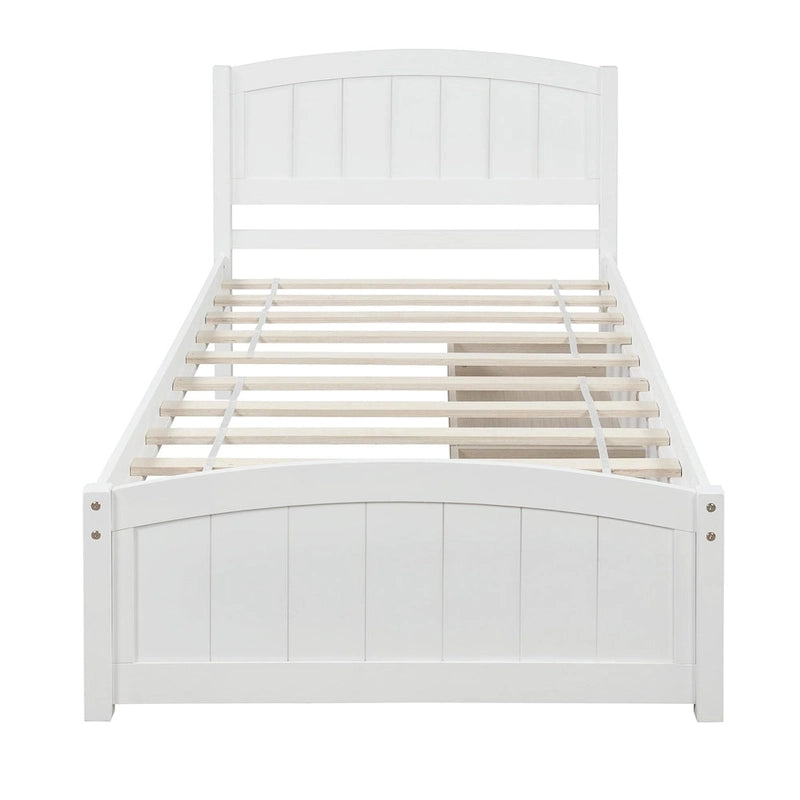 Twin Size Platform Bed with Two Drawers, White