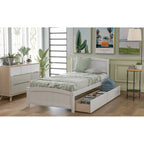 Twin Size Platform Bed with Two Drawers, White